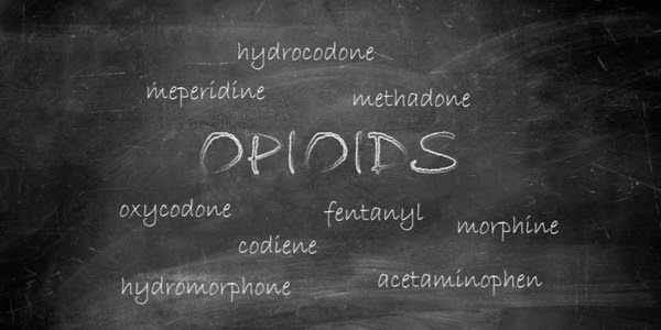 Opioid examples on a chalkboard